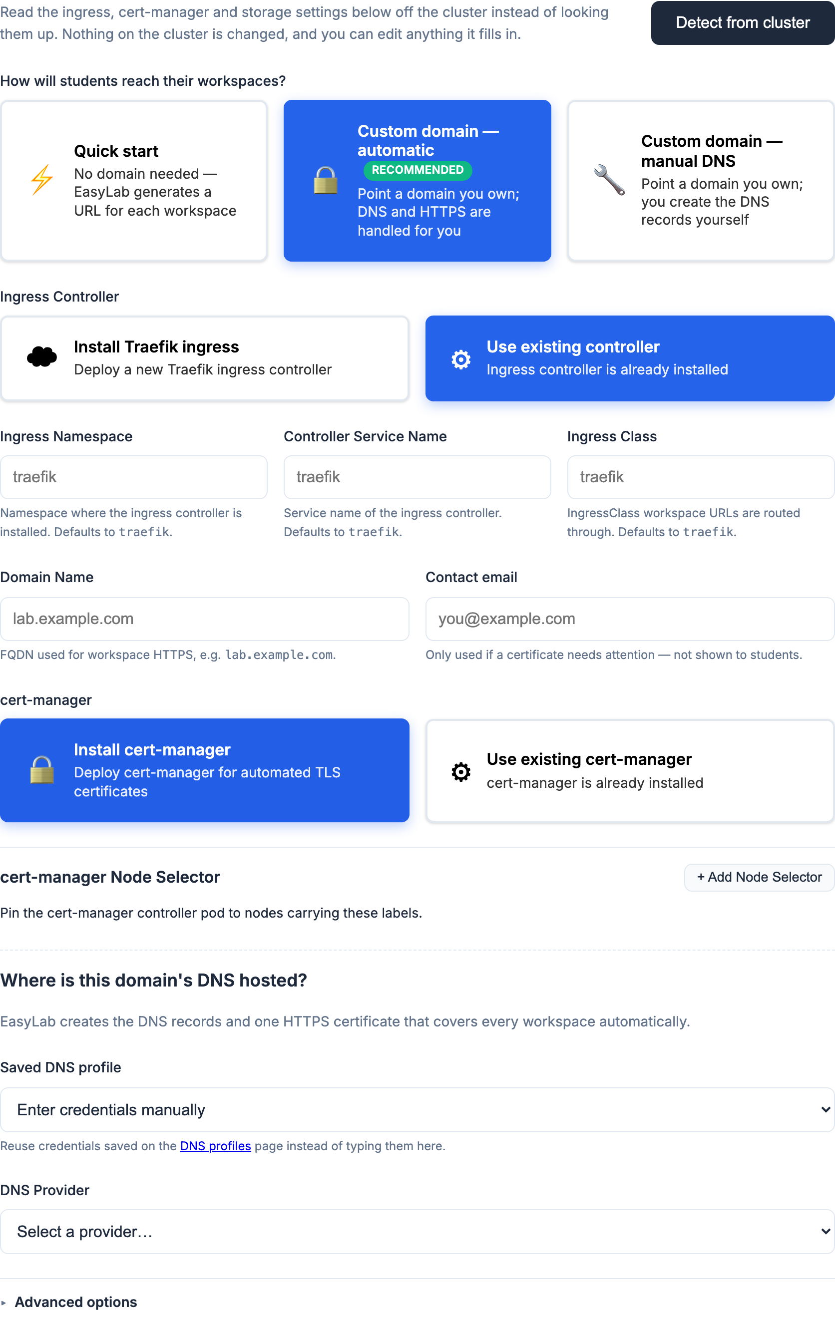Ingress and cert-manager toggles on an existing cluster