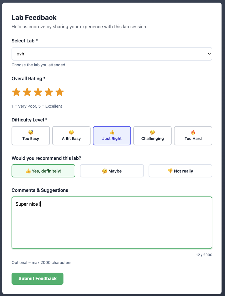 Student feedback form