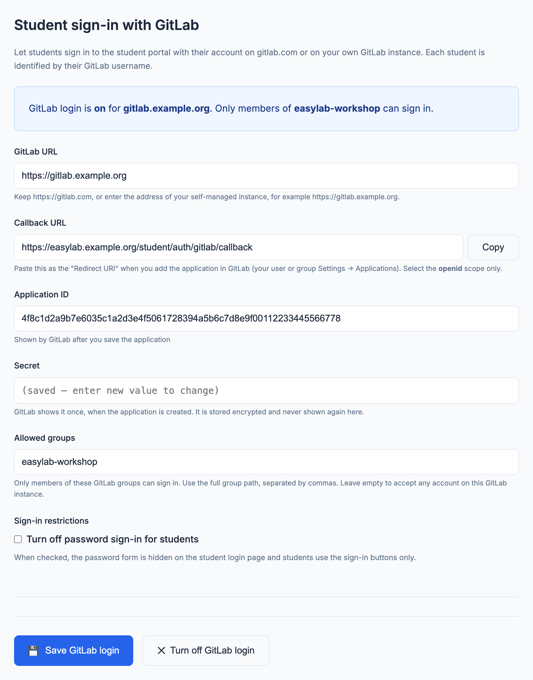 GitLab login settings
