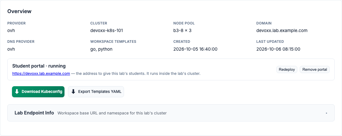 Student portal on the lab detail page