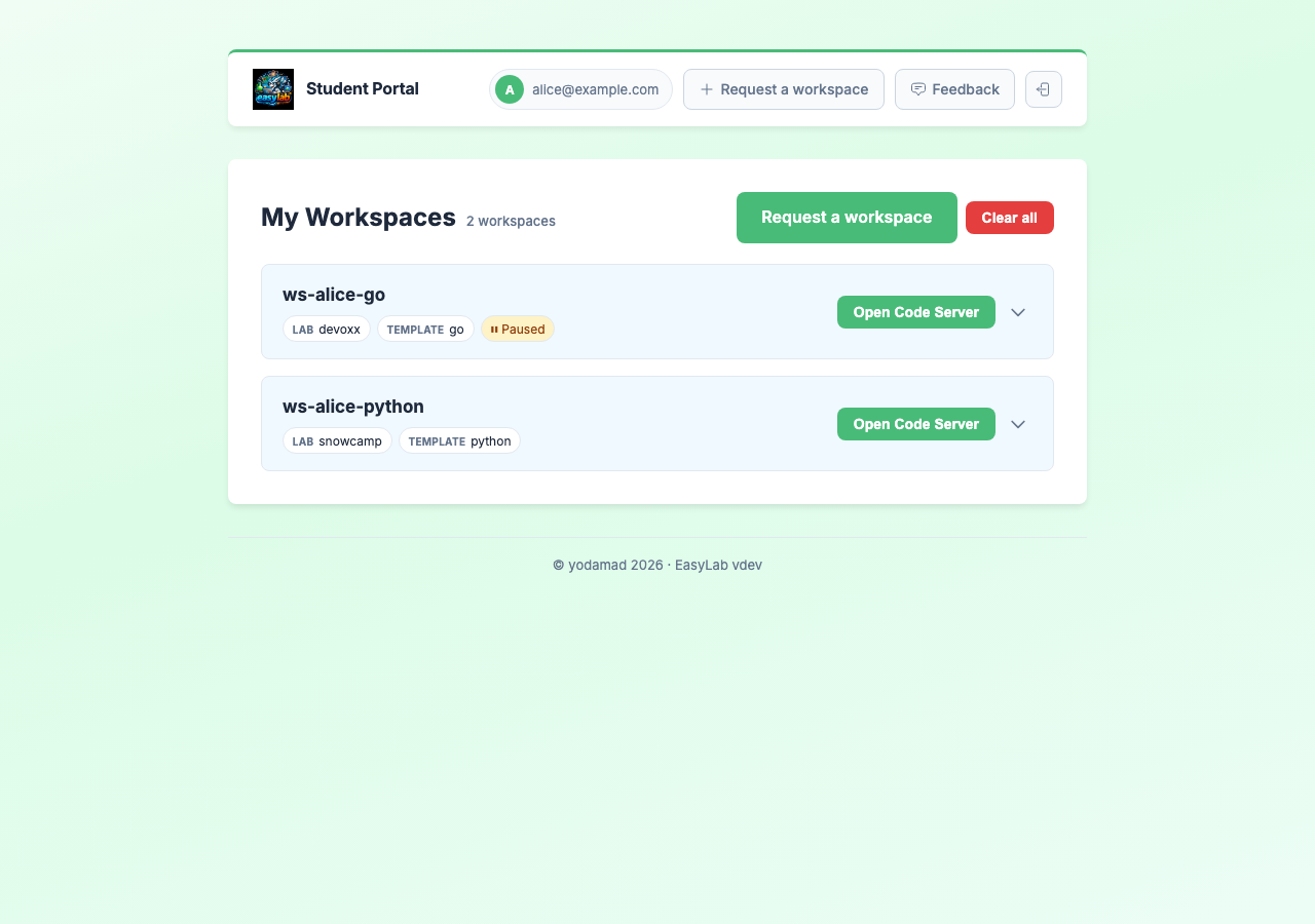 A paused workspace on My Workspaces